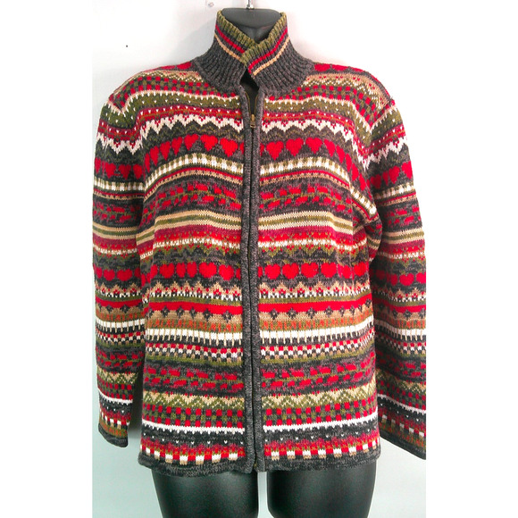 Heirloom Collectibles Full Zip Cardigan Women's Medium Heart Sweater - Picture 1 of 7